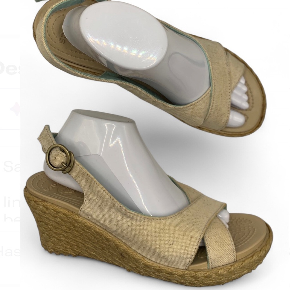 Crocs Womens A-Leigh Linen Wedge Sandal size 10